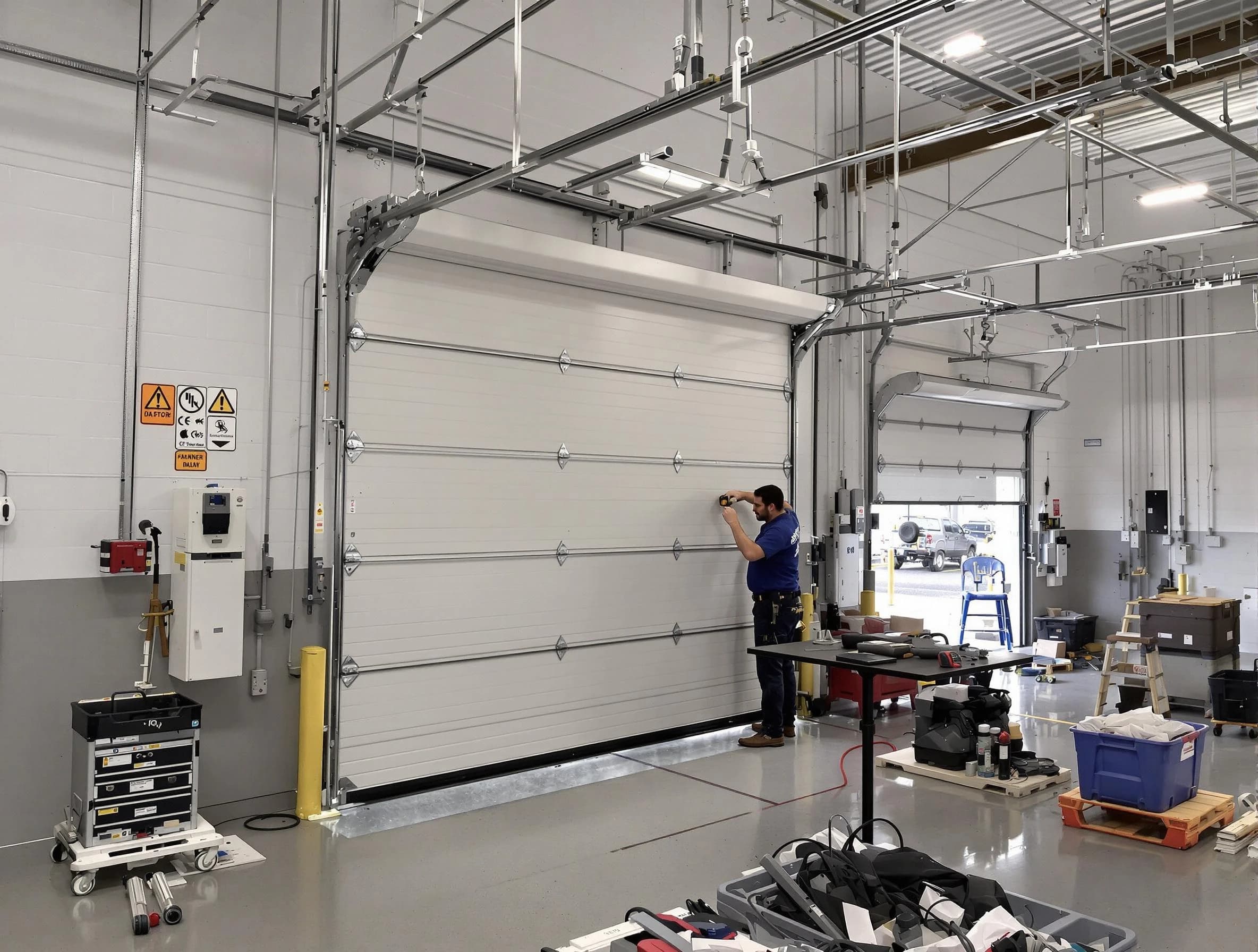 Commercial garage door repair being performed by West Bountiful Garage Door Repair expert in West Bountiful