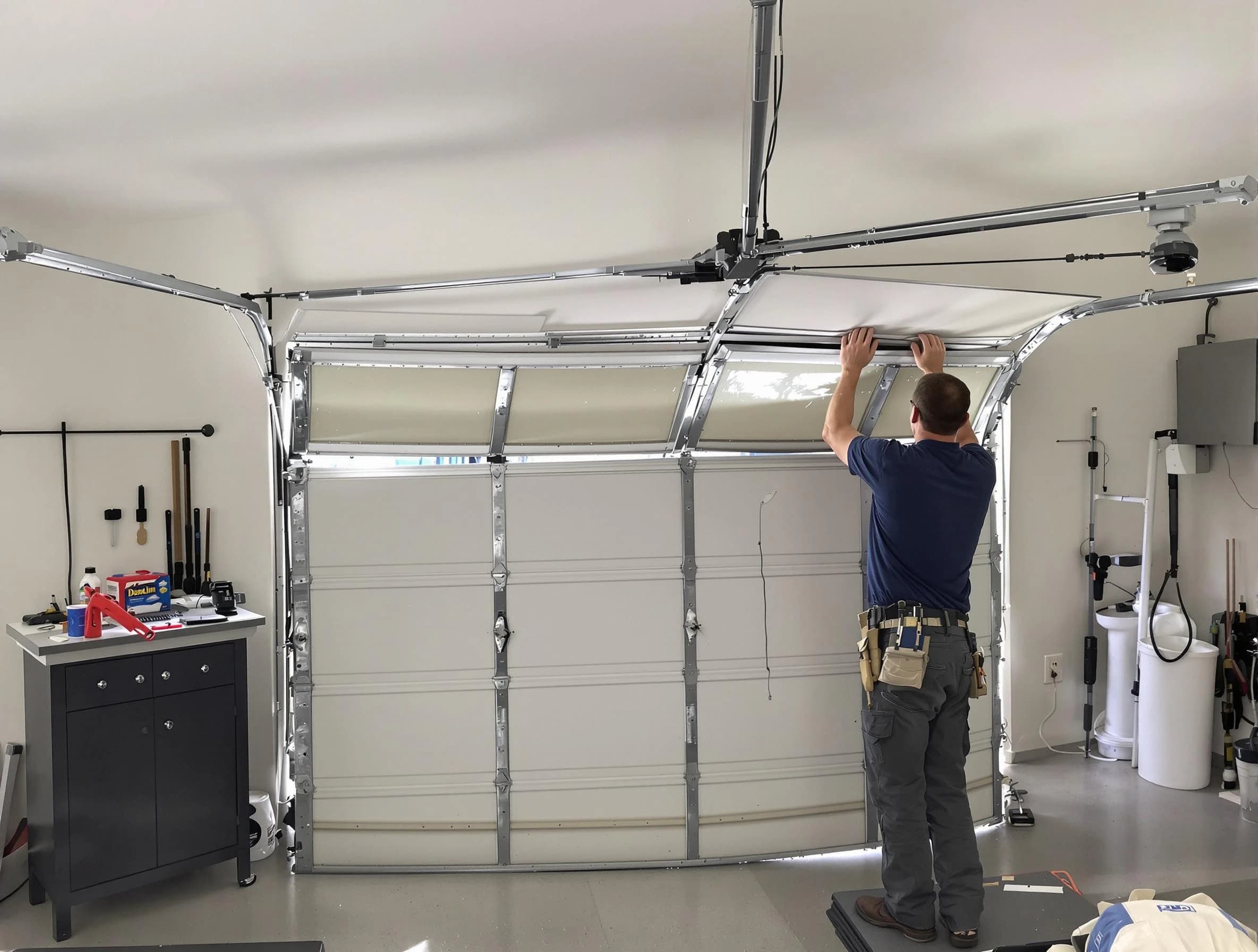 West Bountiful Garage Door Repair specialist performing precise section replacement on West Bountiful garage door
