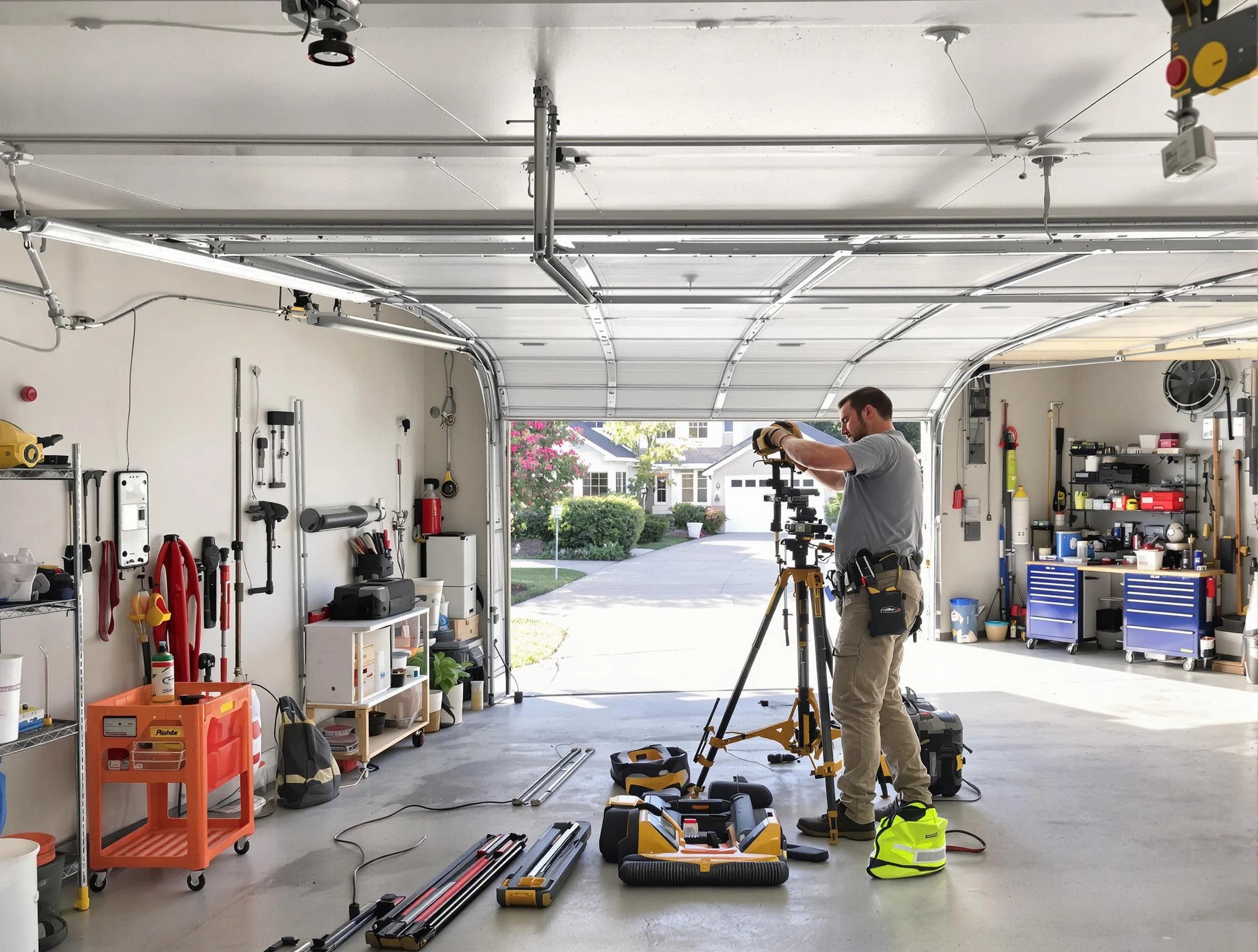 West Bountiful Garage Door Repair specialist performing laser-guided track alignment in West Bountiful