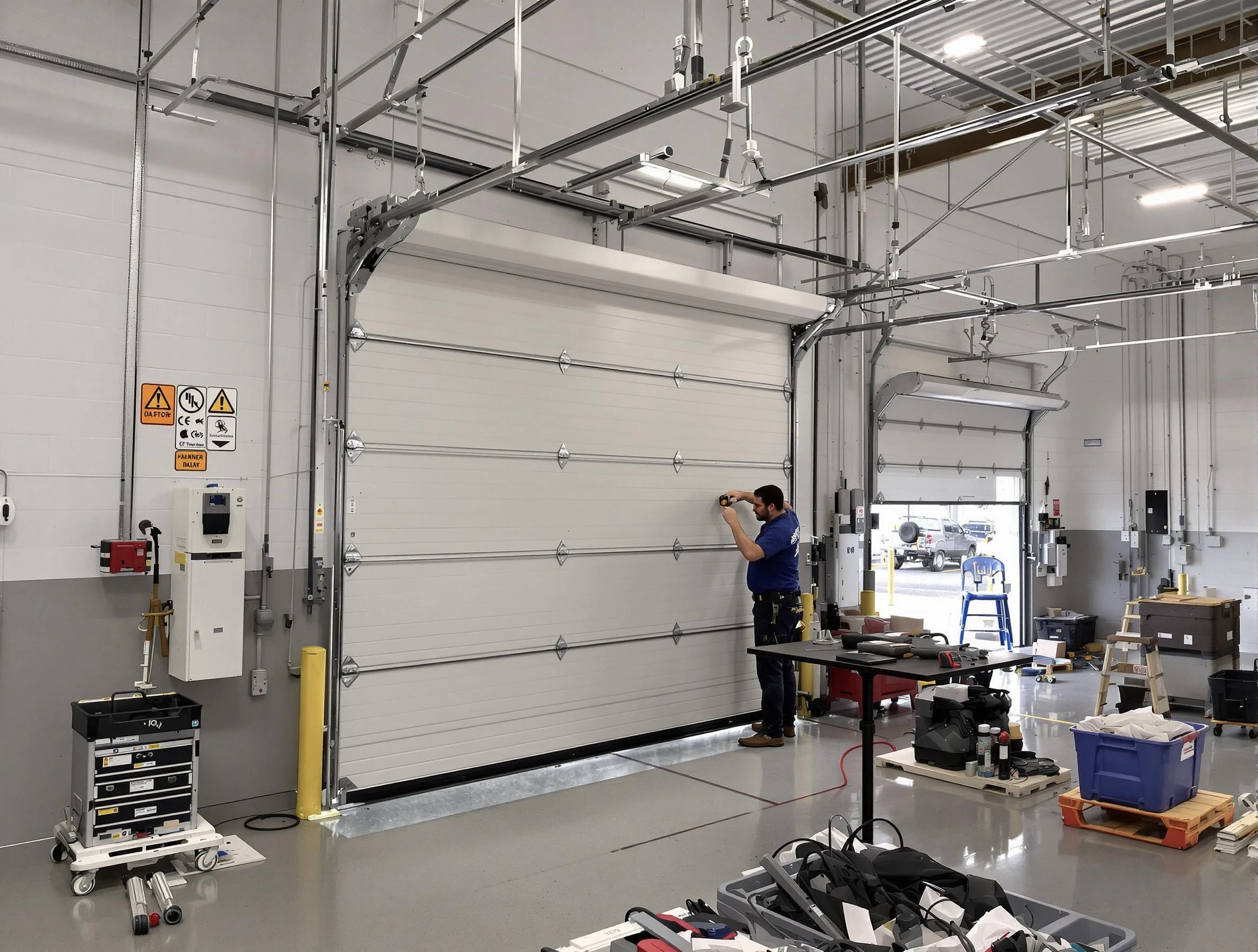 Commercial garage door repair being performed by West Bountiful Garage Door Repair expert in West Bountiful