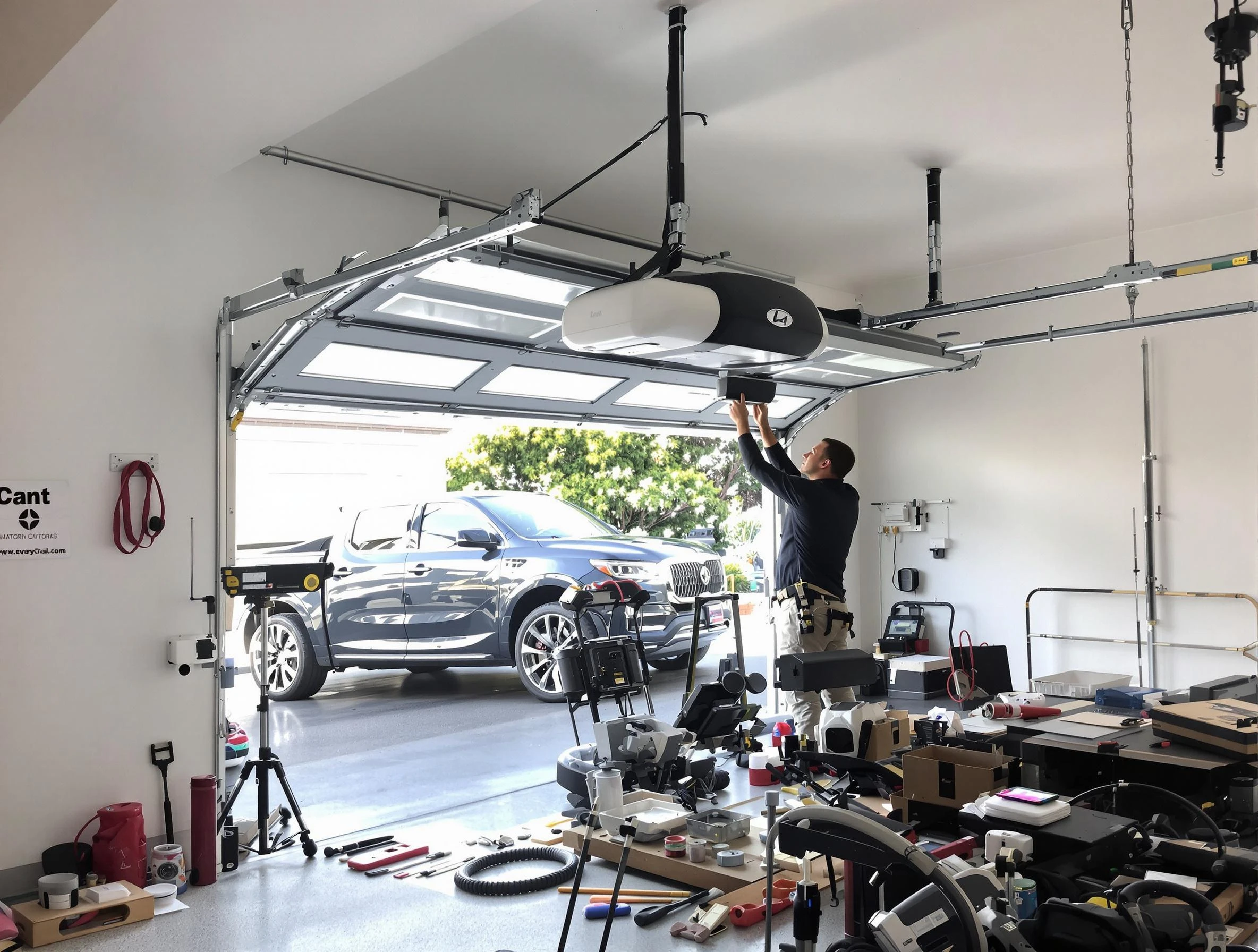 West Bountiful Garage Door Repair specialist installing smart garage door opener system in West Bountiful home