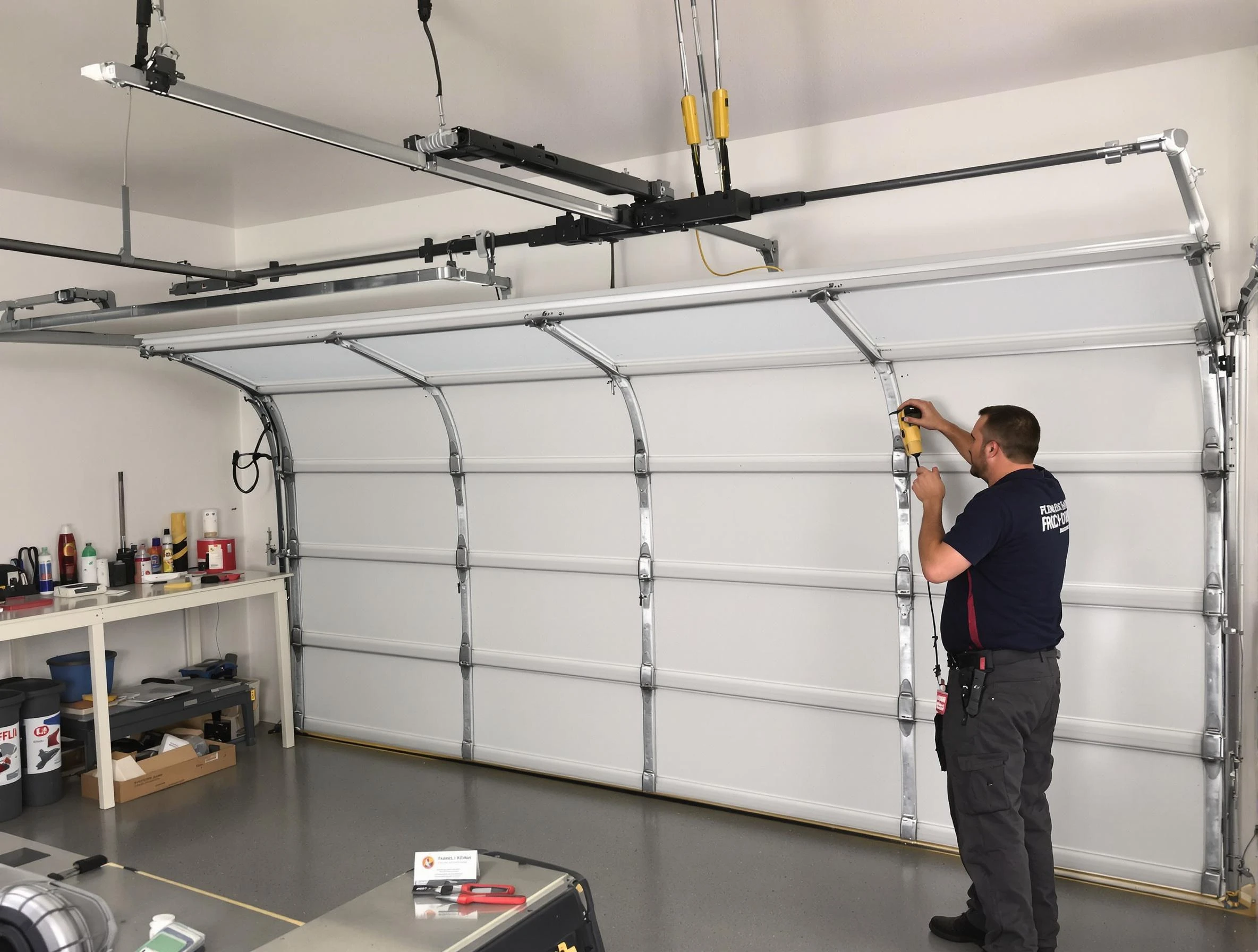 West Bountiful Garage Door Repair certified technician performing overhead door system repair in West Bountiful