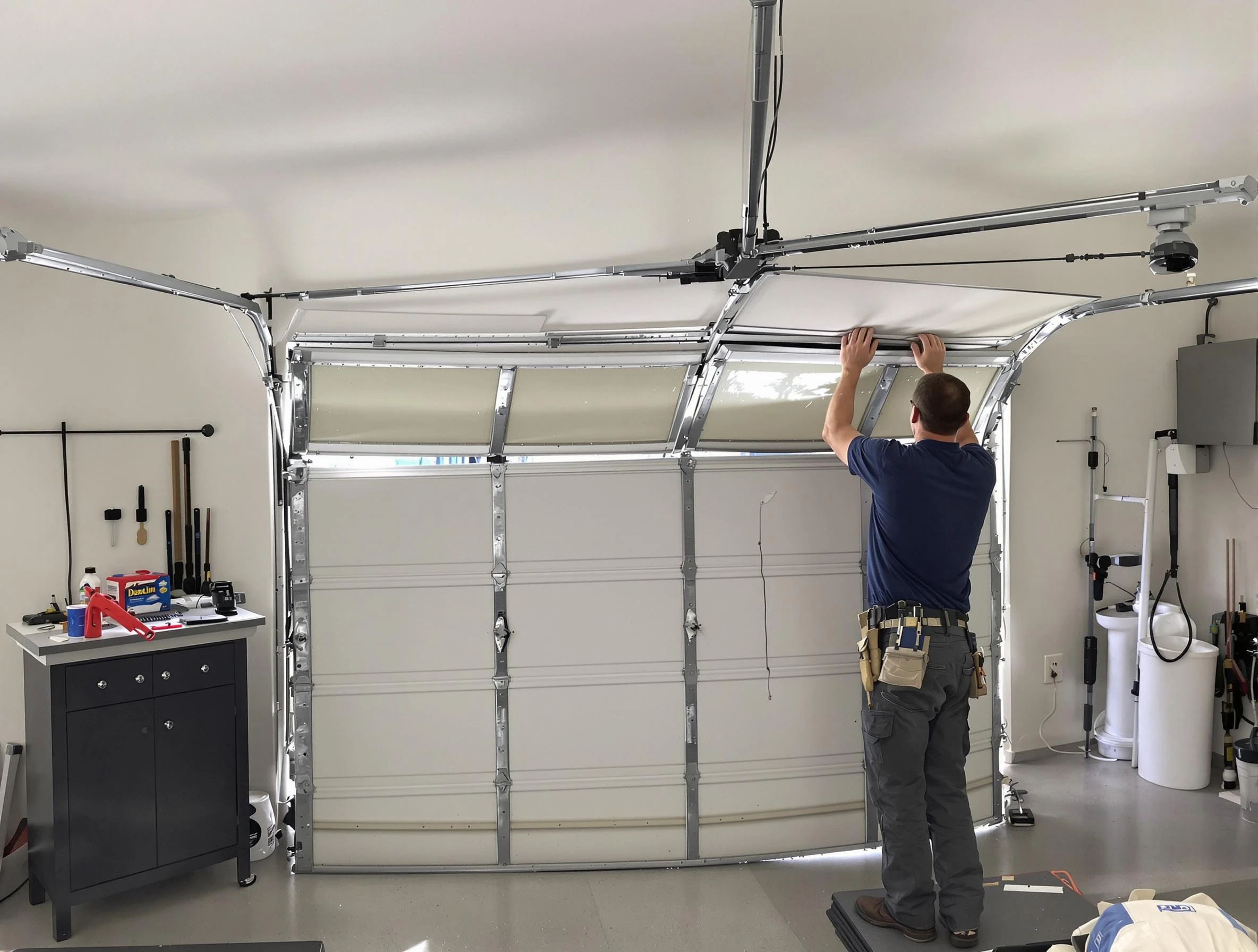 West Bountiful Garage Door Repair specialist performing precise section replacement on West Bountiful garage door